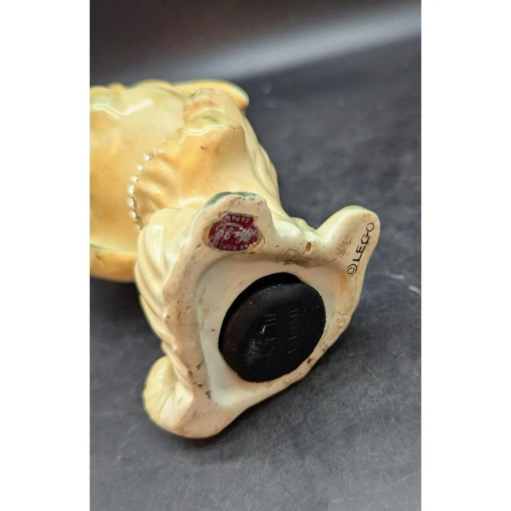 Vintage Whimsical LEGO Ceramic Dog with Rhinestone Eyes Coin Bank Mid Century